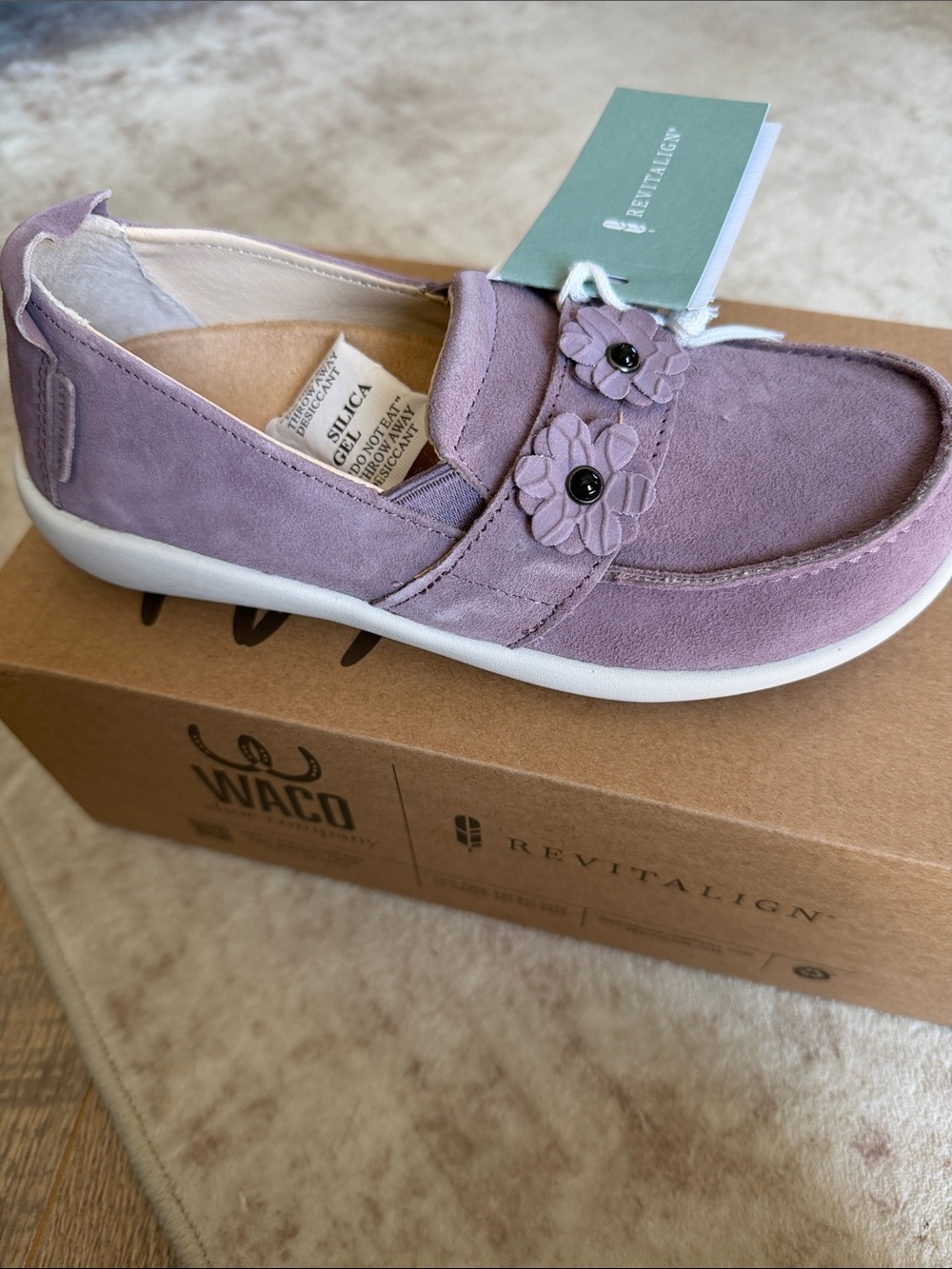 REVITALIGN women’s  Lilac Slip-On Moccasins with Floral Appliqués